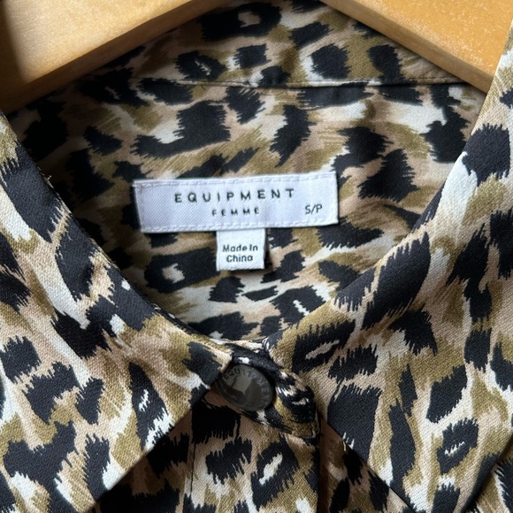 Equipment Femme Brown Black Leopard Print Shirt Mini Dress Long Sleeves Sz S - Picture 12 of 13